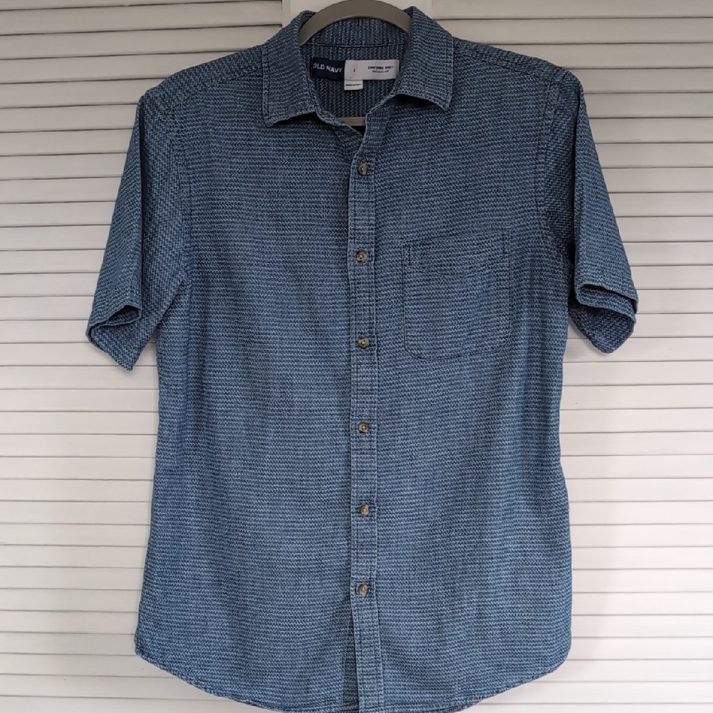 Men's Blue Short Sleeve Button Down Shirt